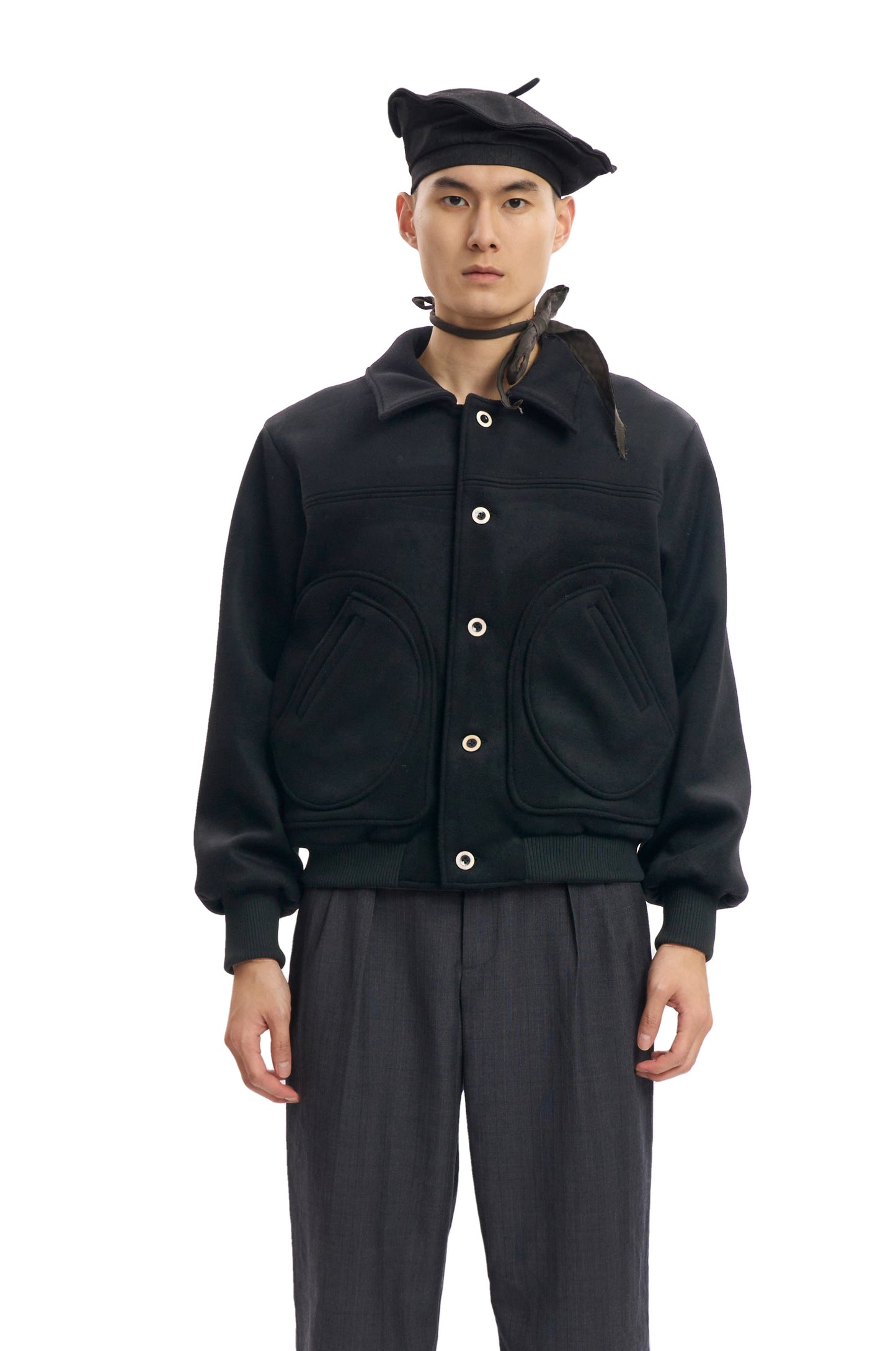 Black Wool Bomber Jacket