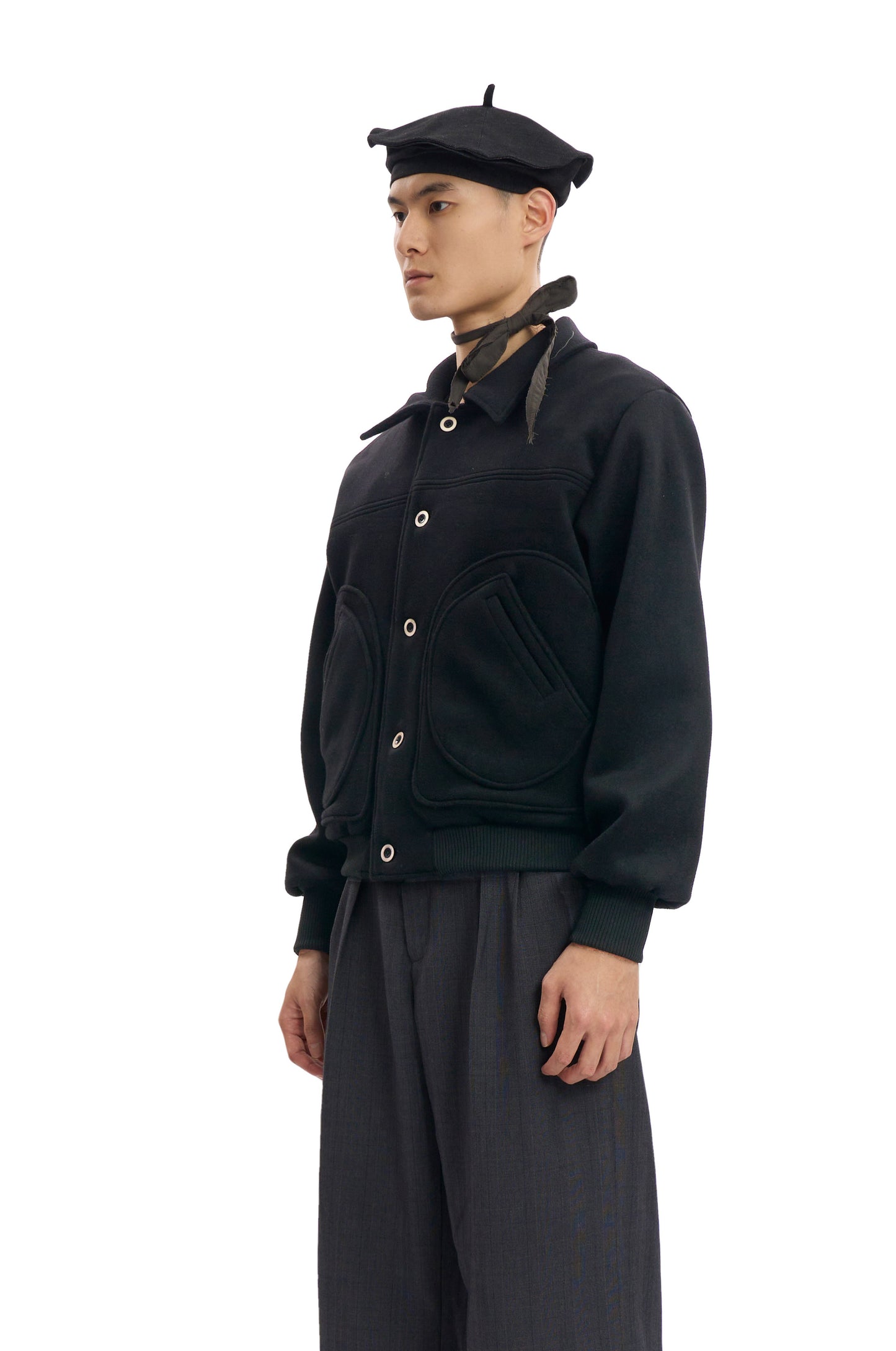 Black Wool Bomber Jacket