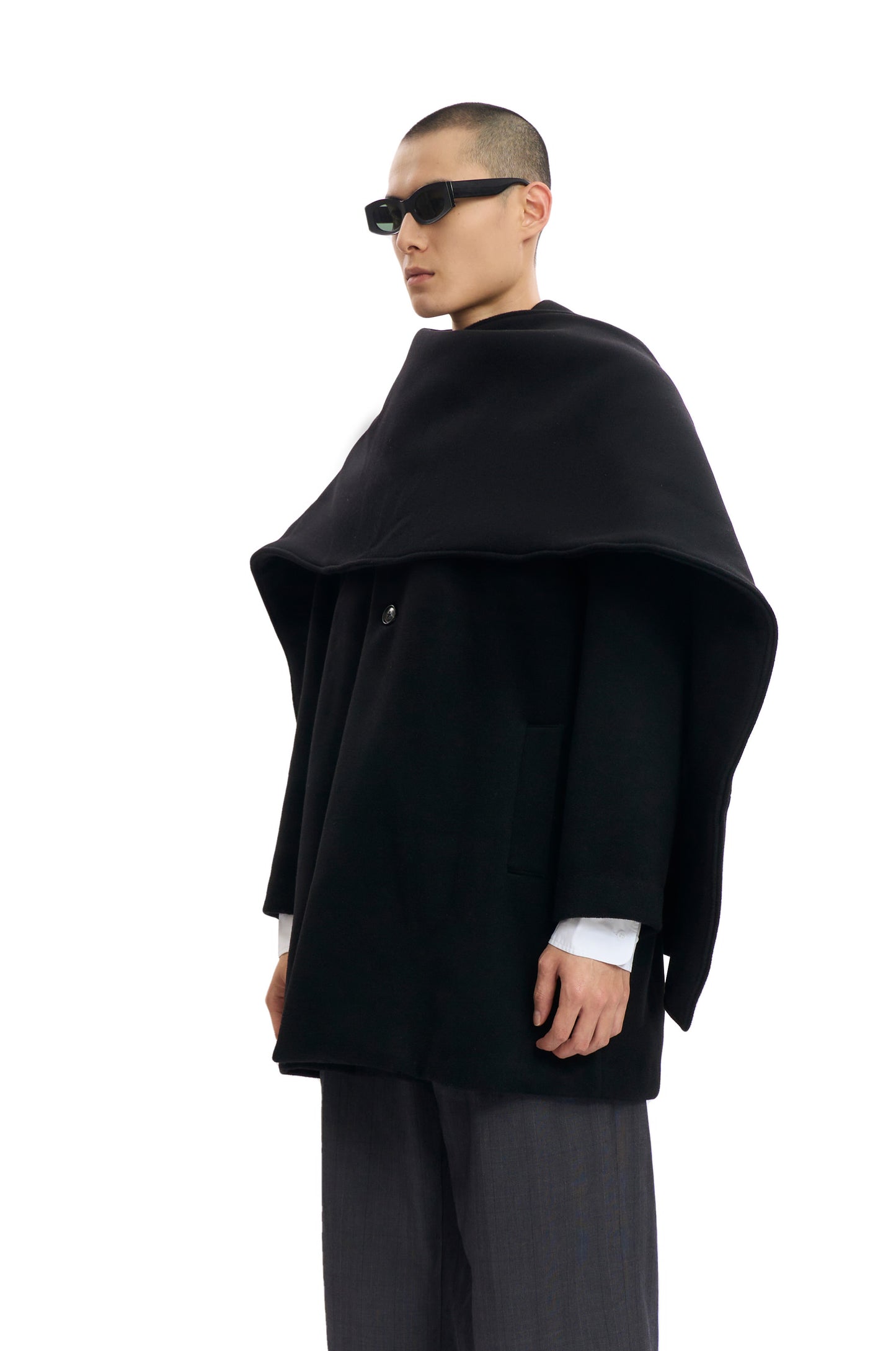 Black Wool Hooded Coat