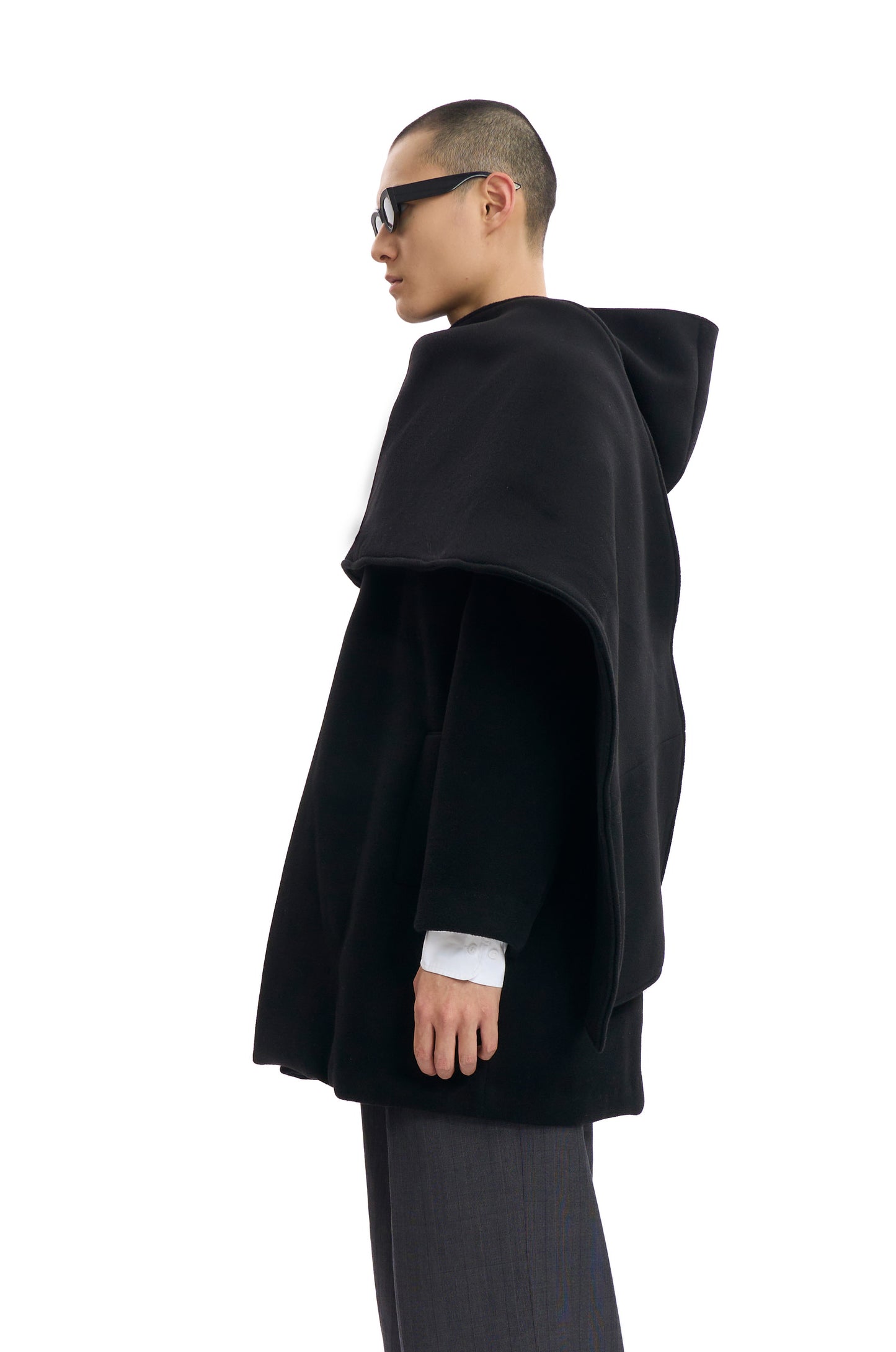 Black Wool Hooded Coat