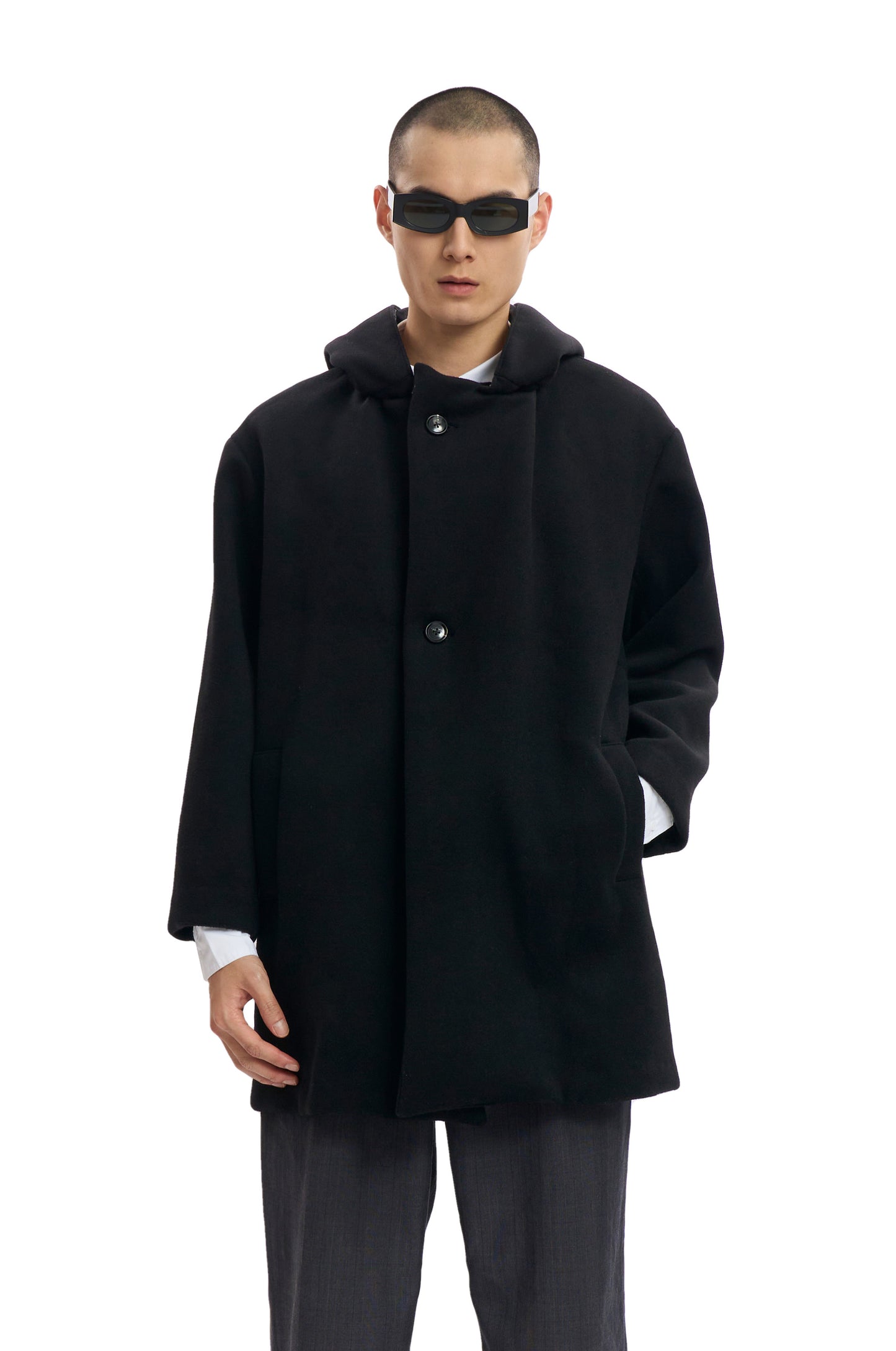 Black Wool Hooded Coat