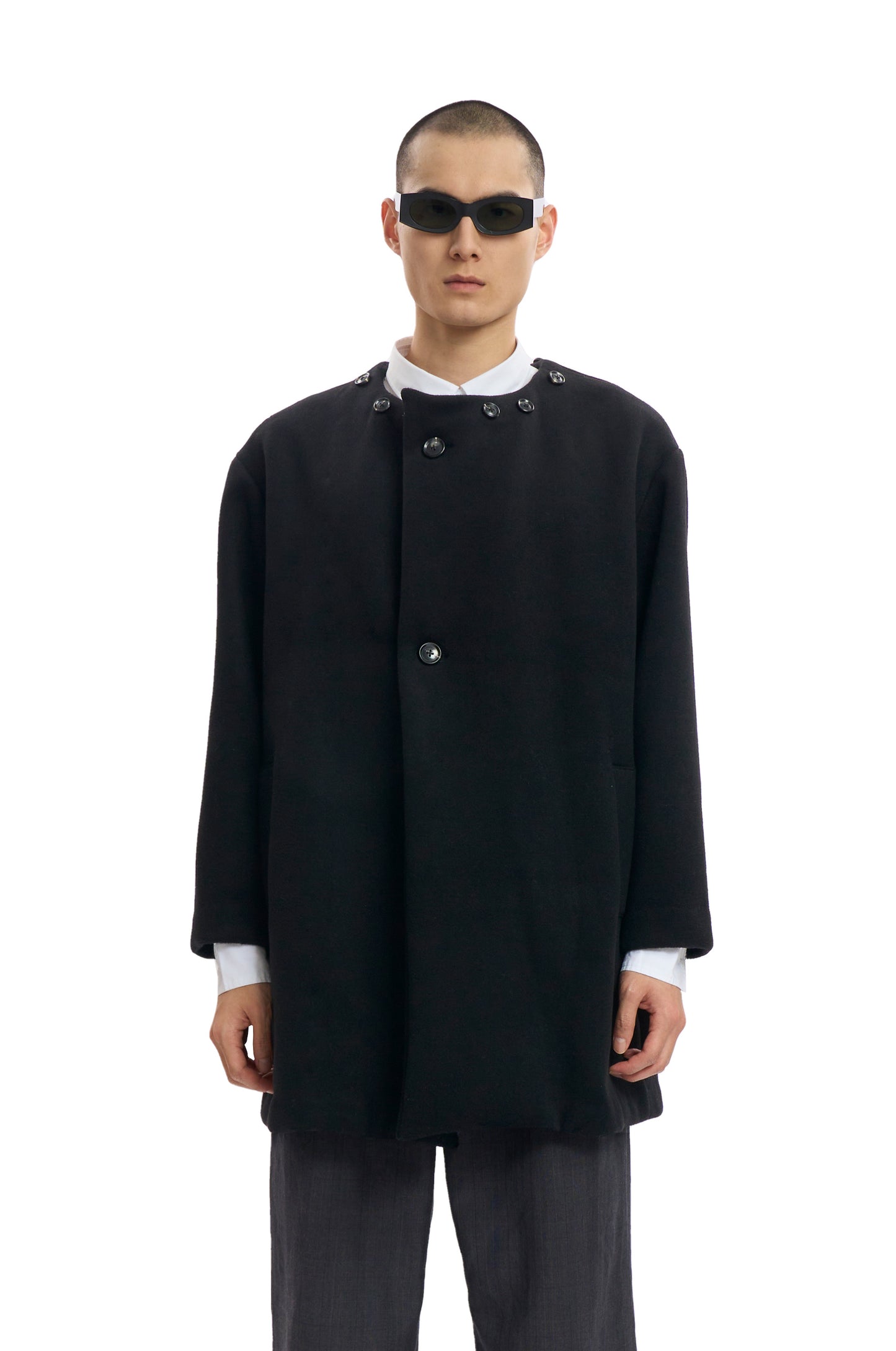 Black Wool Hooded Coat