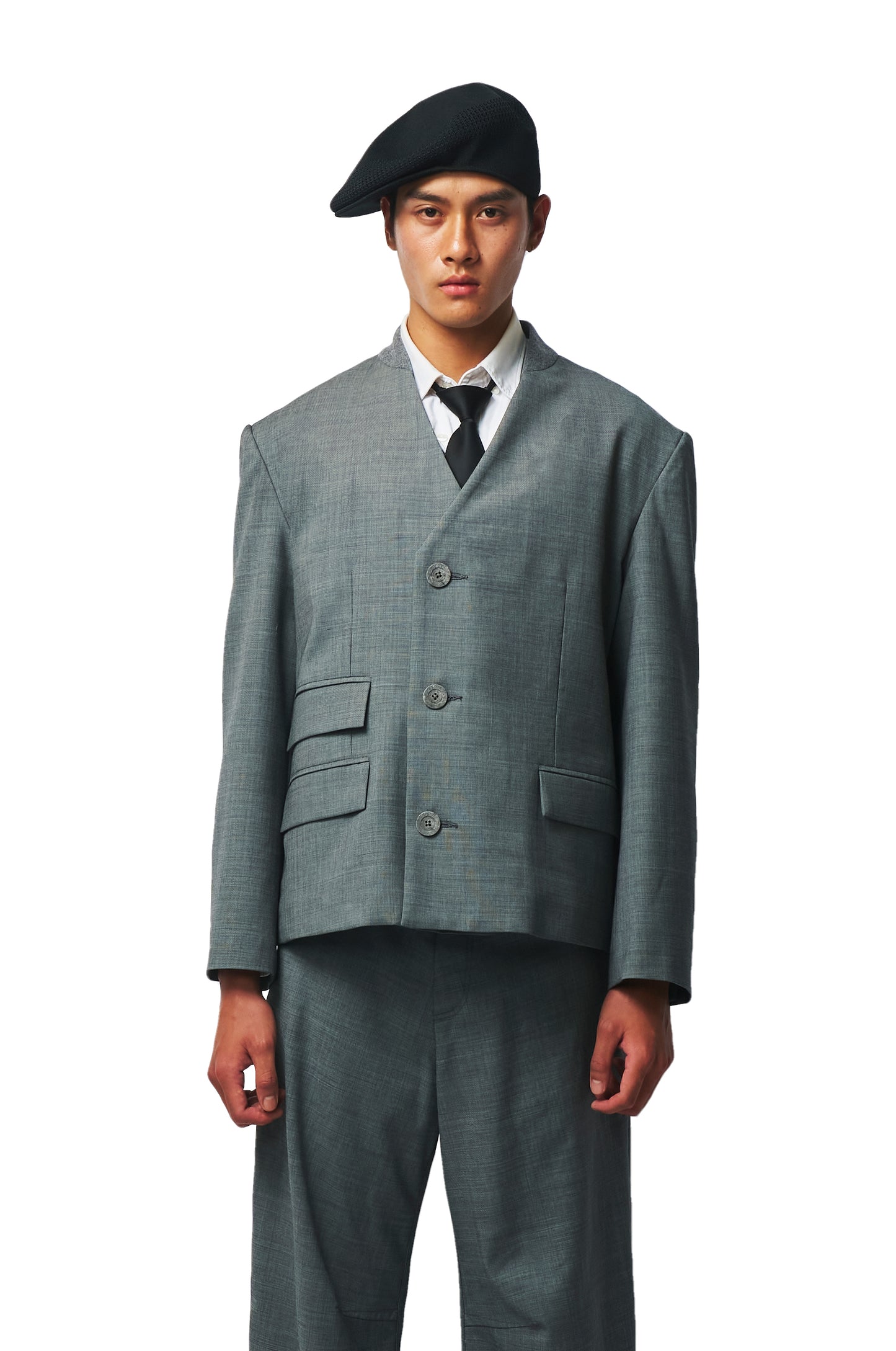 Wool Mandarin Collar Blazer