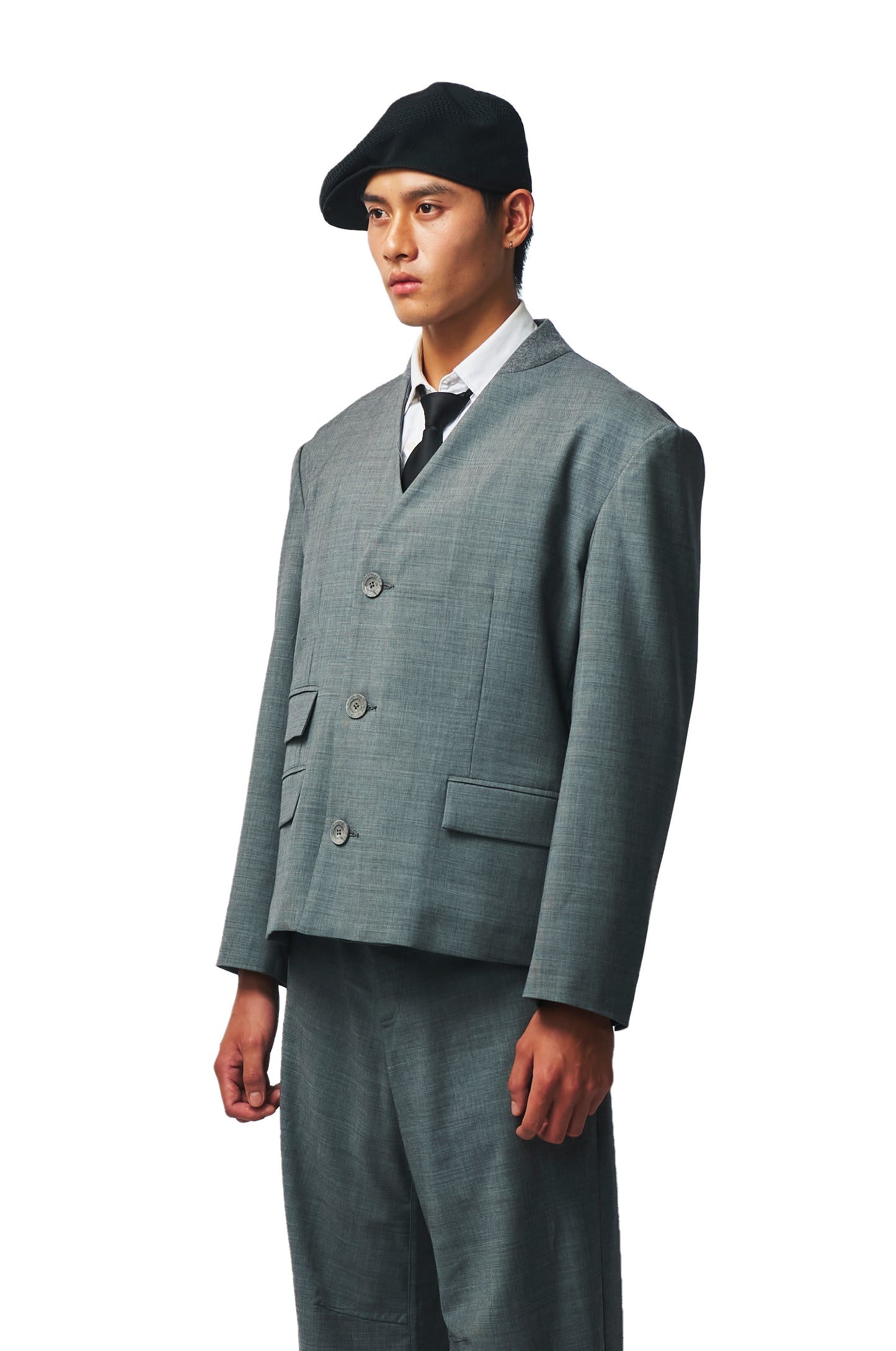 Wool Mandarin Collar Blazer