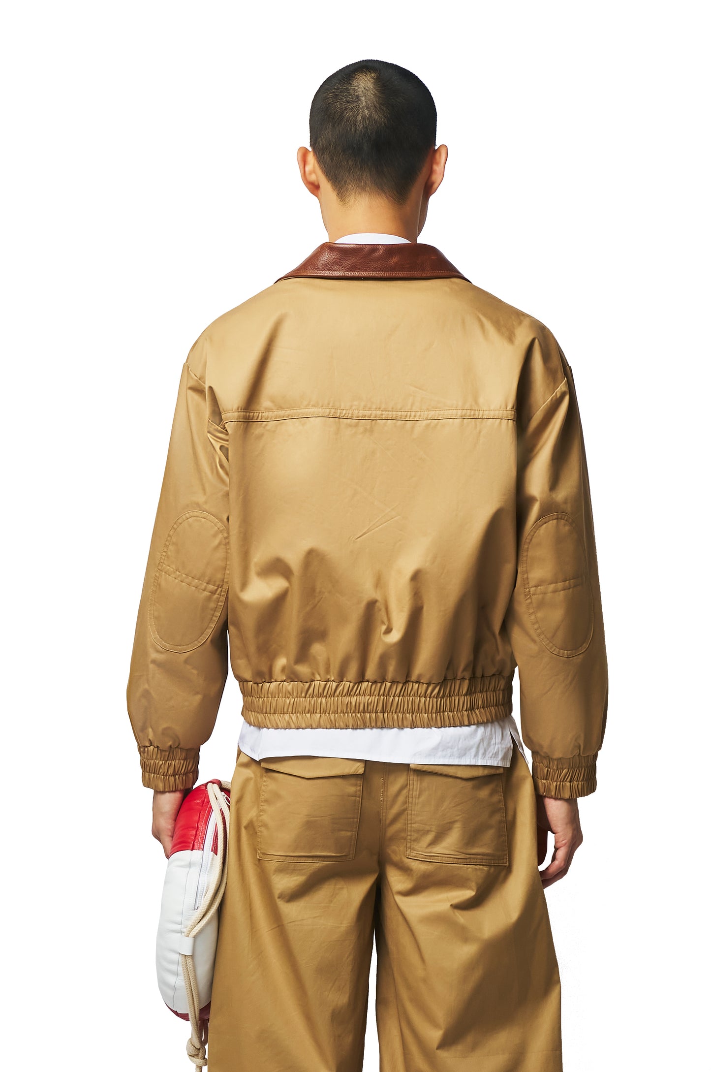 Beige Worker Jacket with calf leather collar
