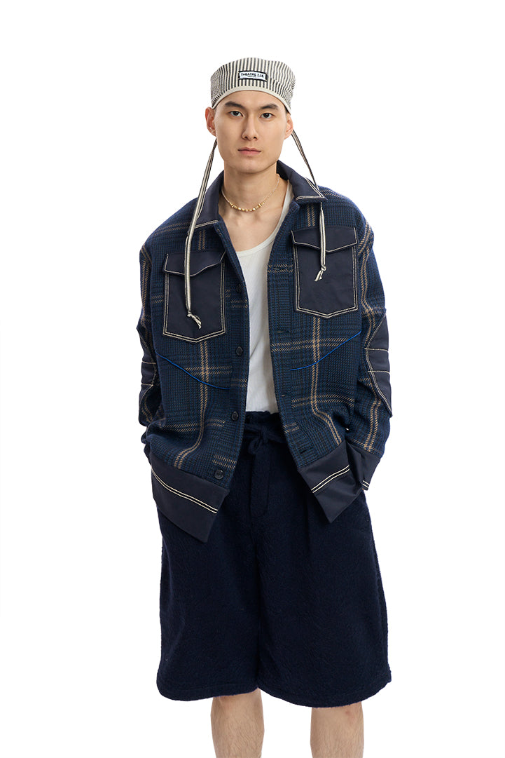 Navy Wool Plaid Jacket