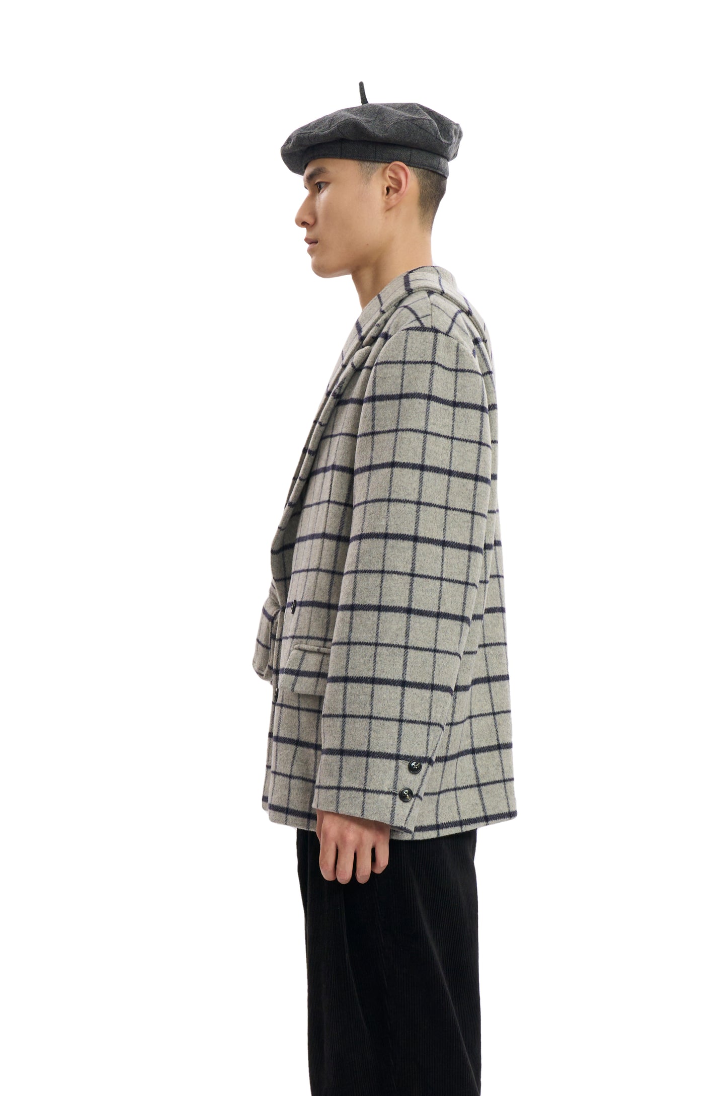 Grey Plaid Coat With Bag