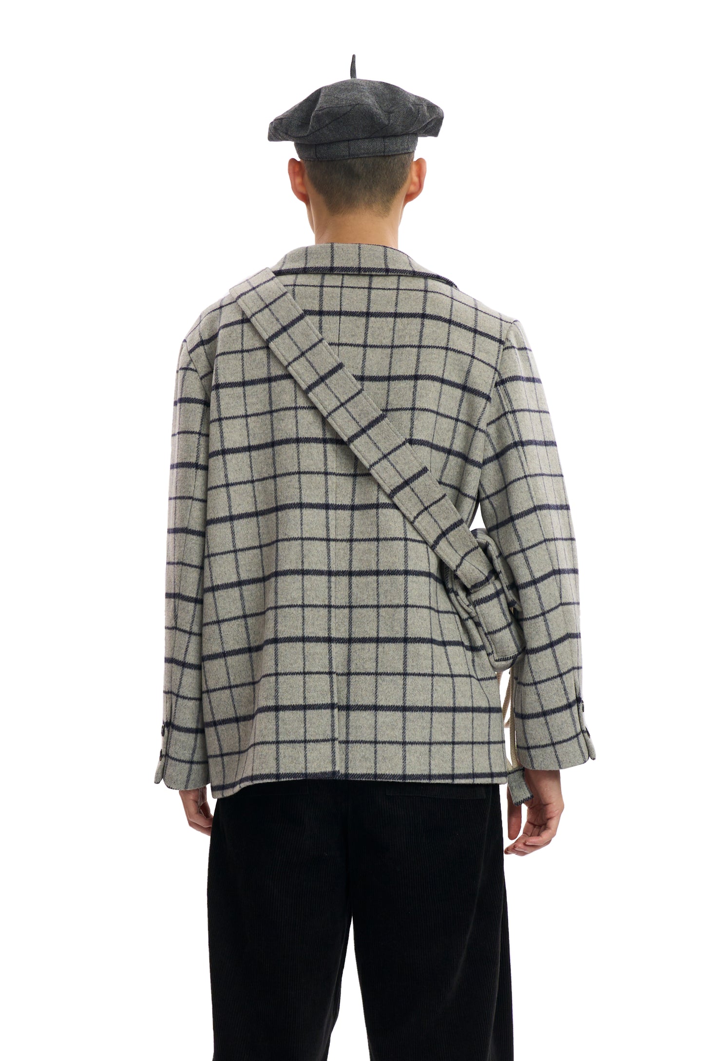 Grey Plaid Coat With Bag