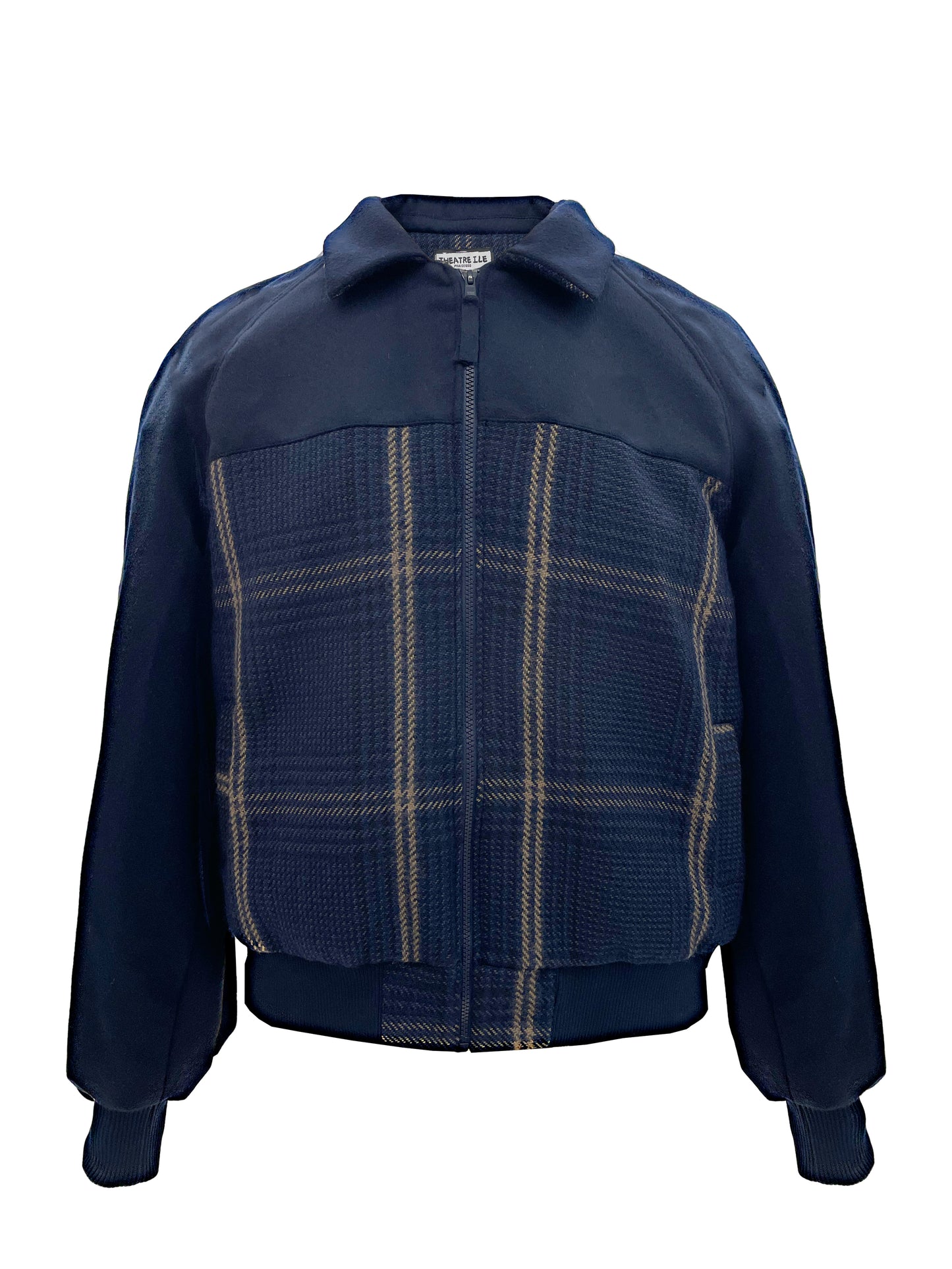 Navy Plaid Zipper Jacket