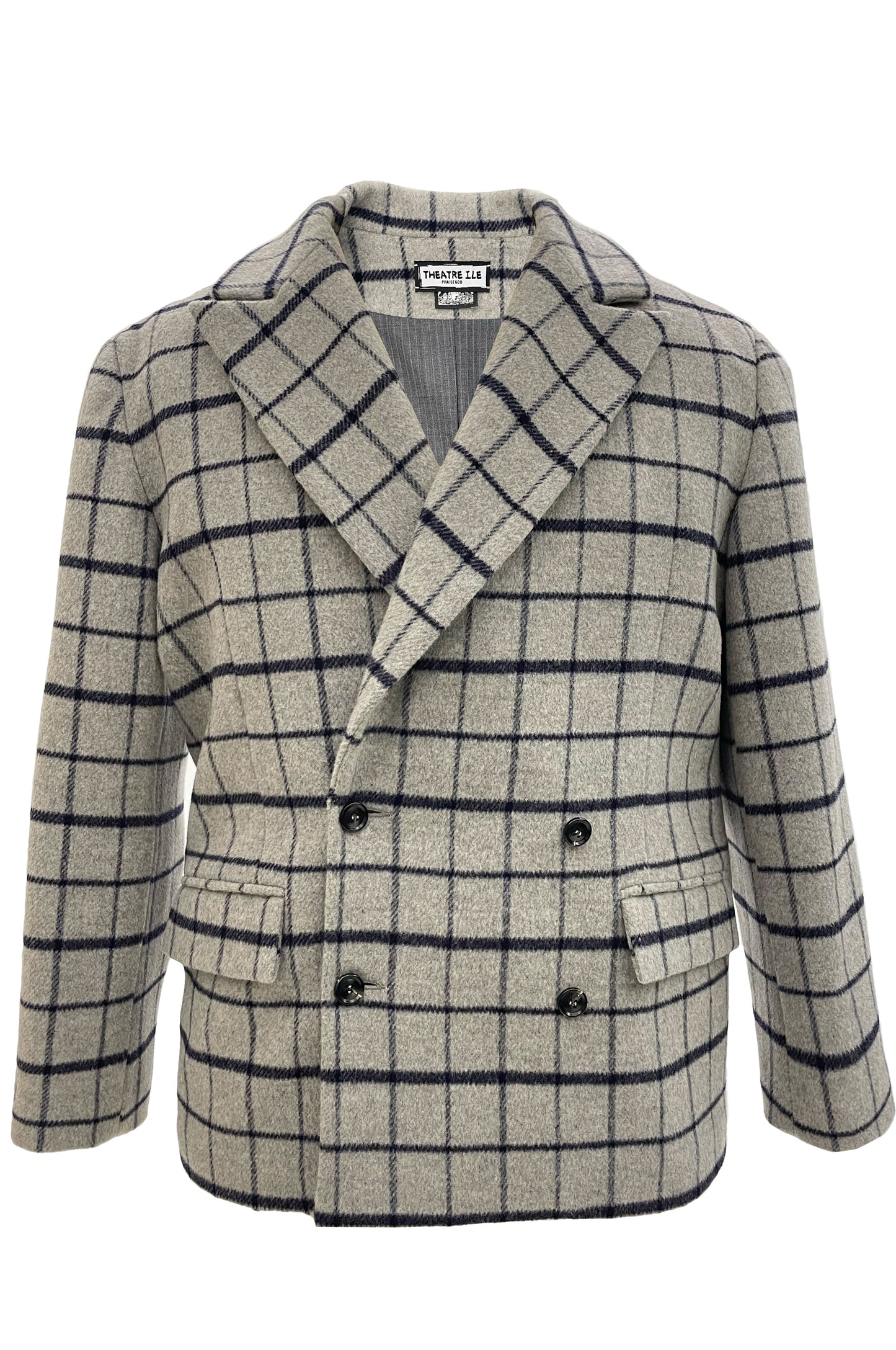 Grey Plaid Coat With Bag