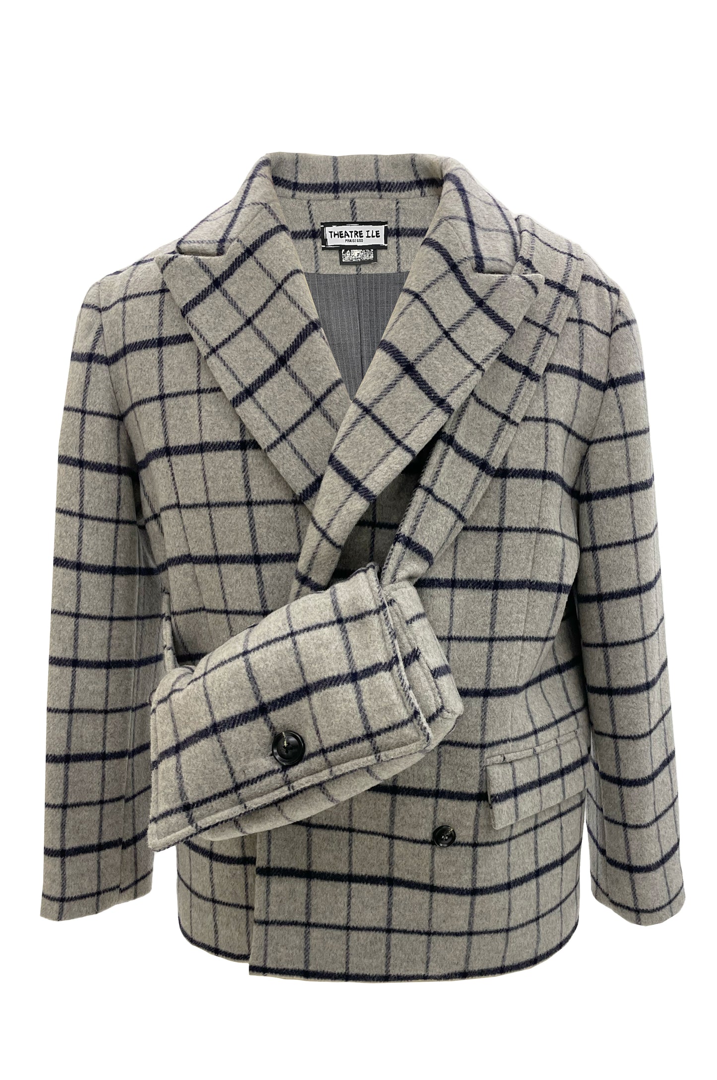 Grey Plaid Coat With Bag