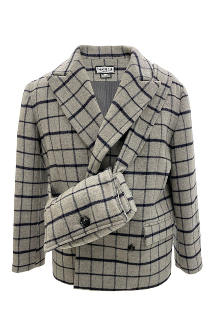 Grey Plaid Coat With Bag