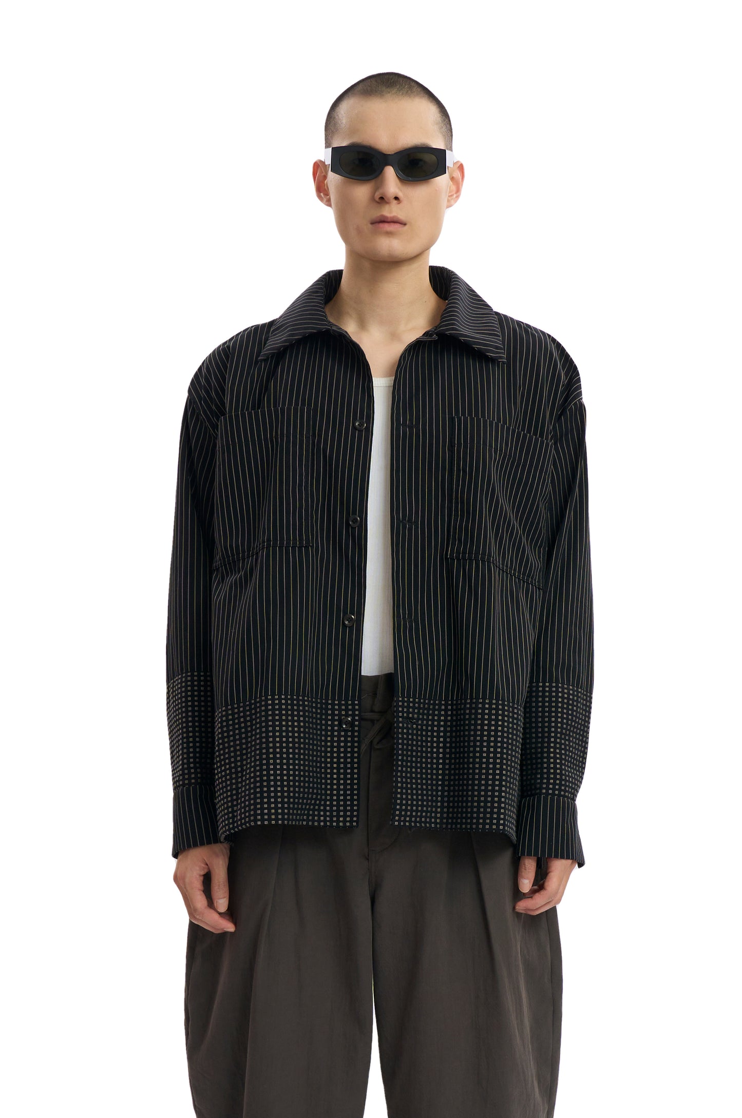 Oversized Stripe Embroidery Shirt