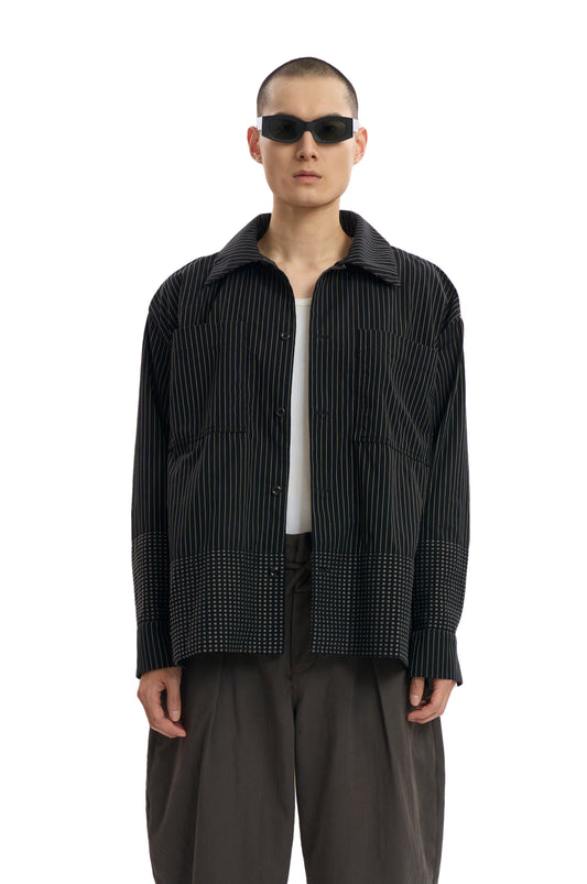 Oversized Stripe Embroidery Shirt