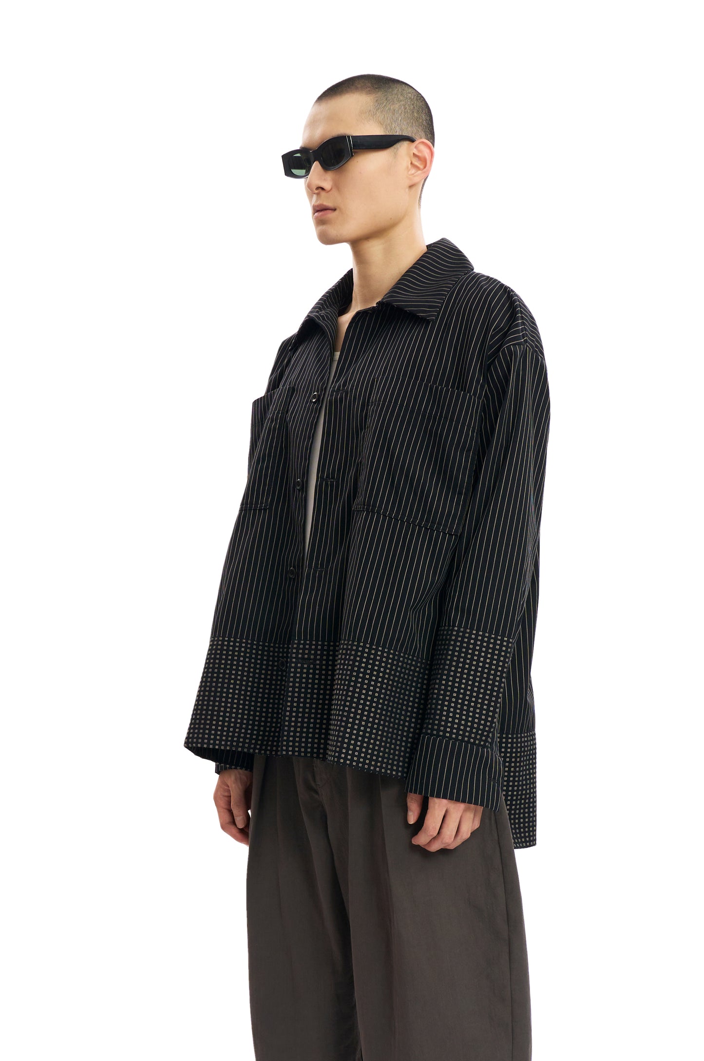 Oversized Stripe Embroidery Shirt