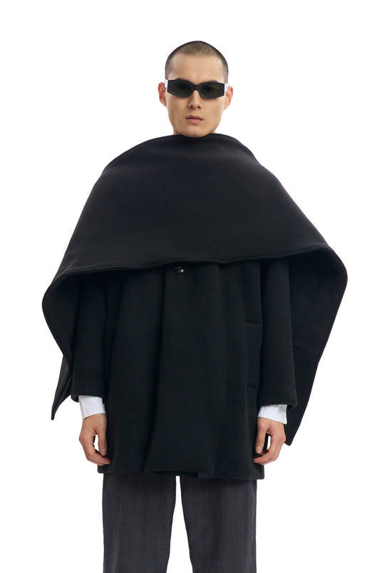 Black Wool Hooded Coat