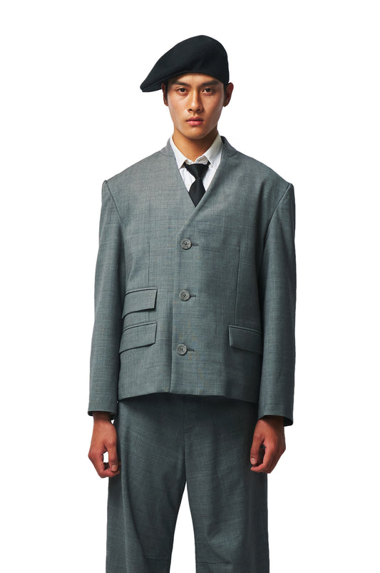 Wool Mandarin Collar Blazer