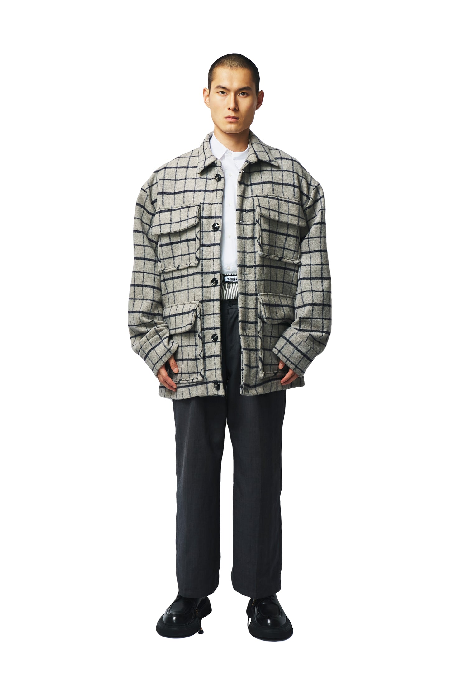 Grey Plaid Oversized Coat