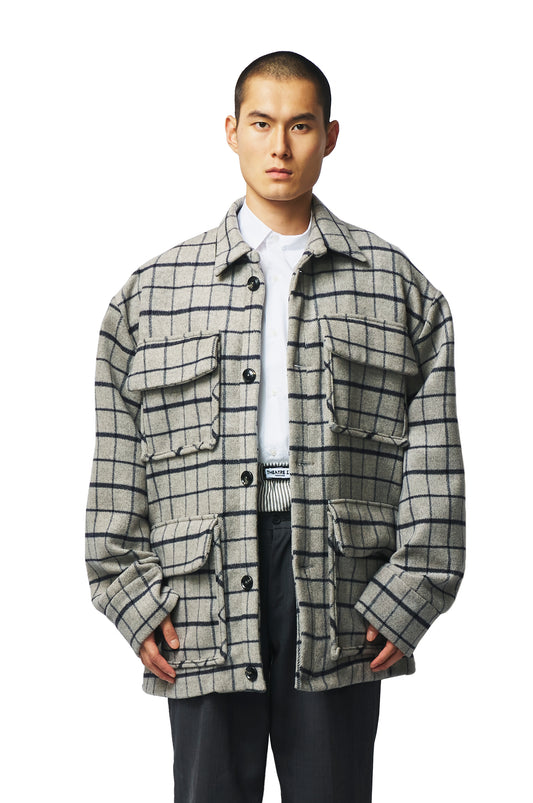 Grey Plaid Oversized Coat