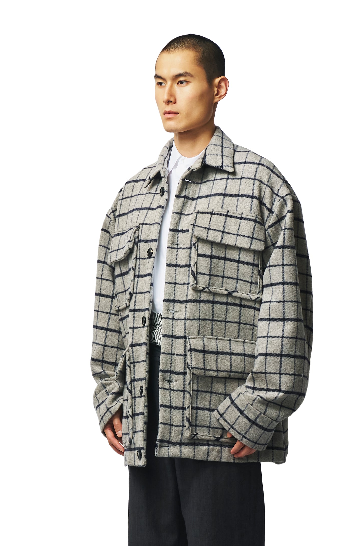 Grey Plaid Oversized Coat
