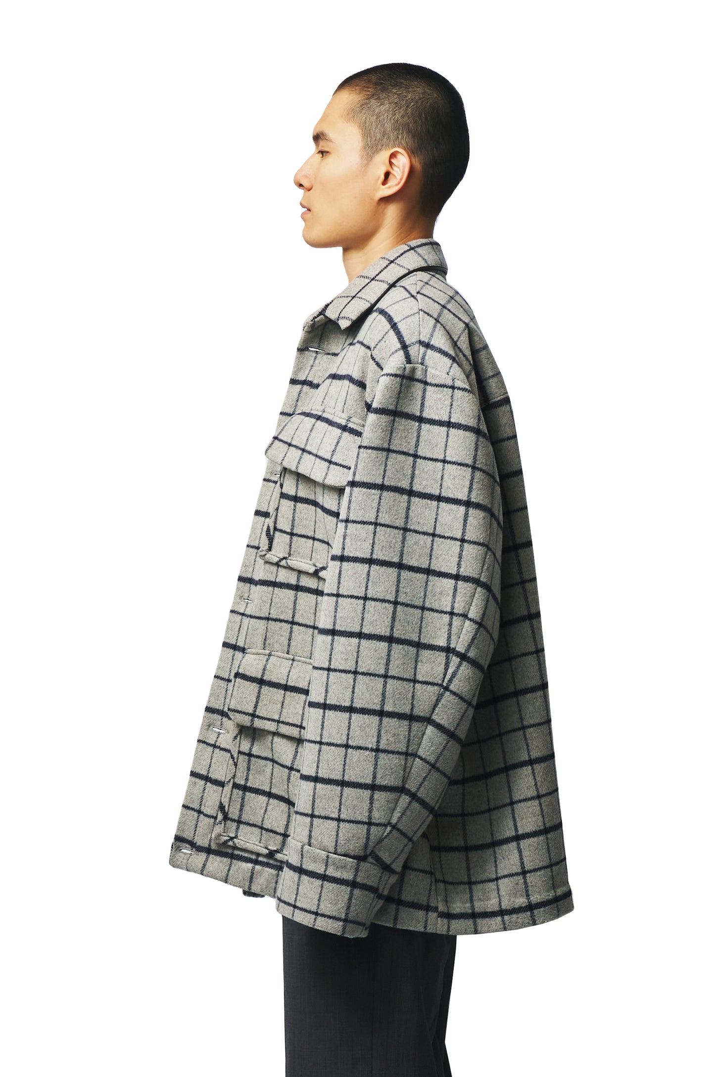 Grey Plaid Oversized Coat