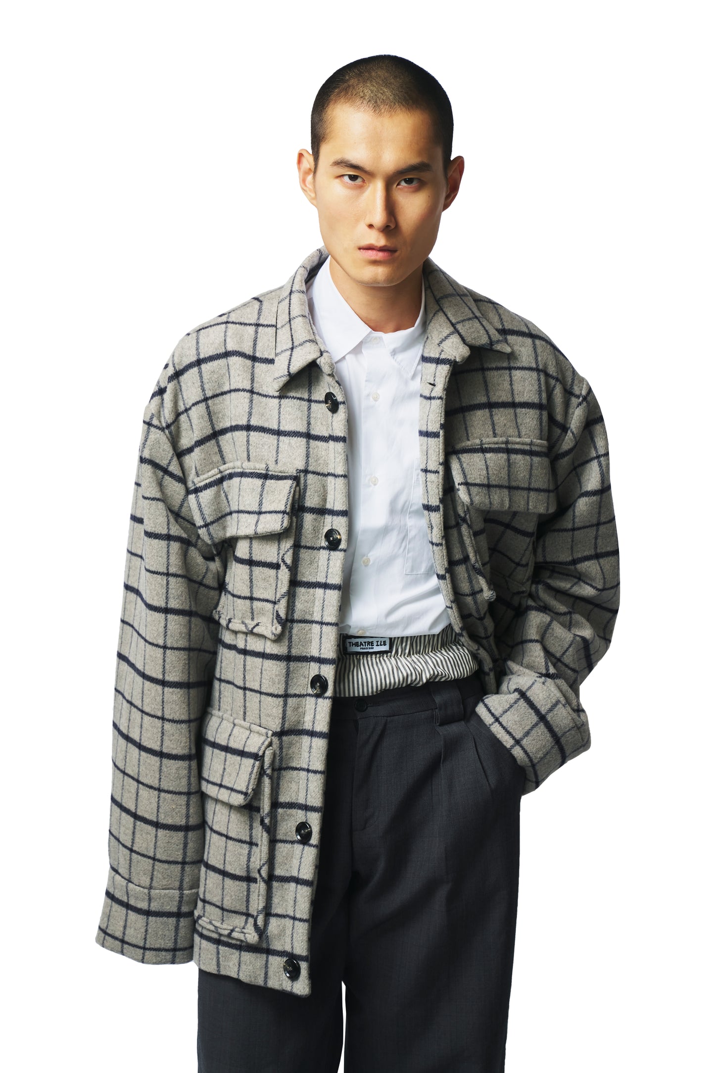 Grey Plaid Oversized Coat