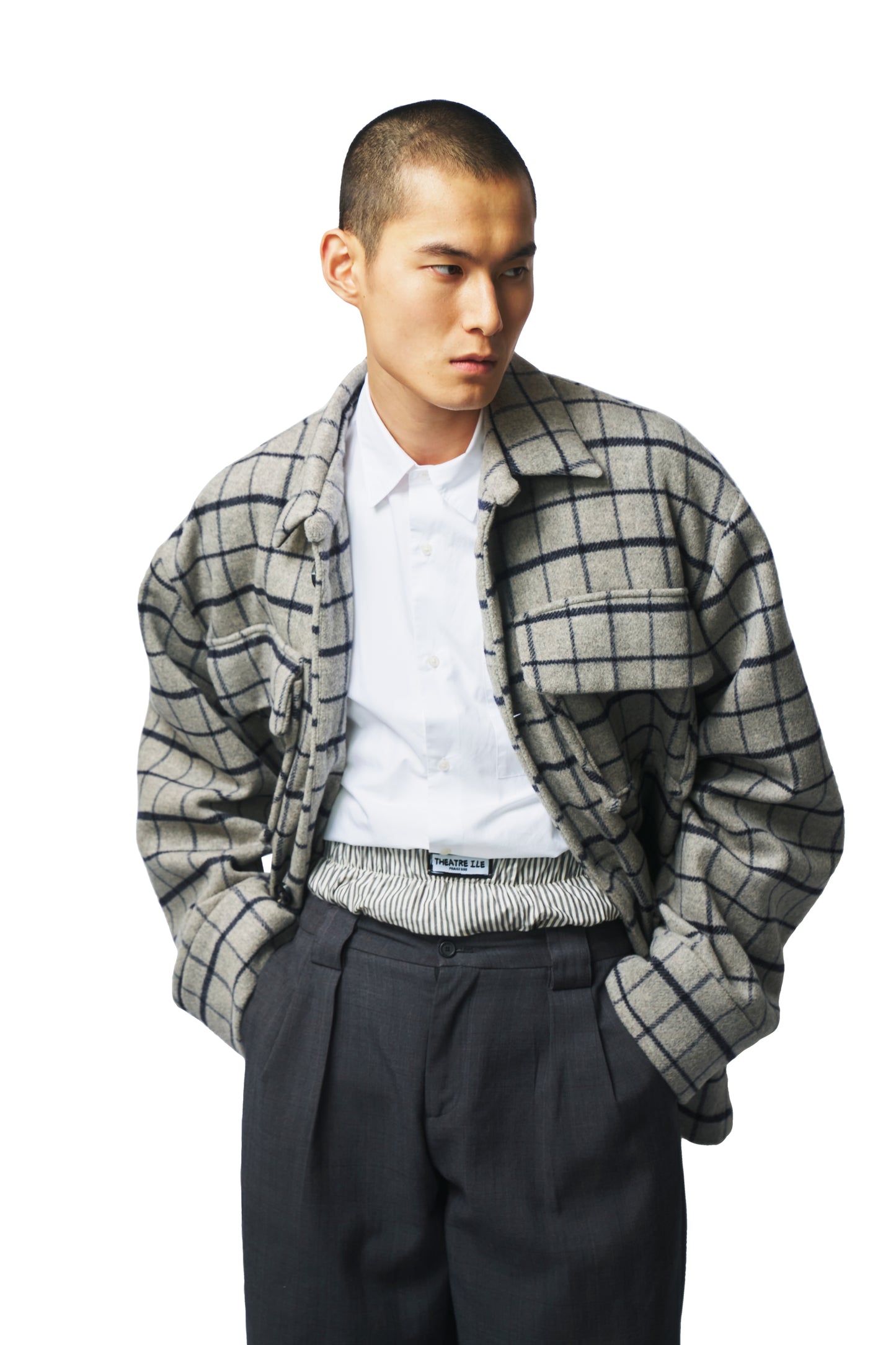 Grey Plaid Oversized Coat
