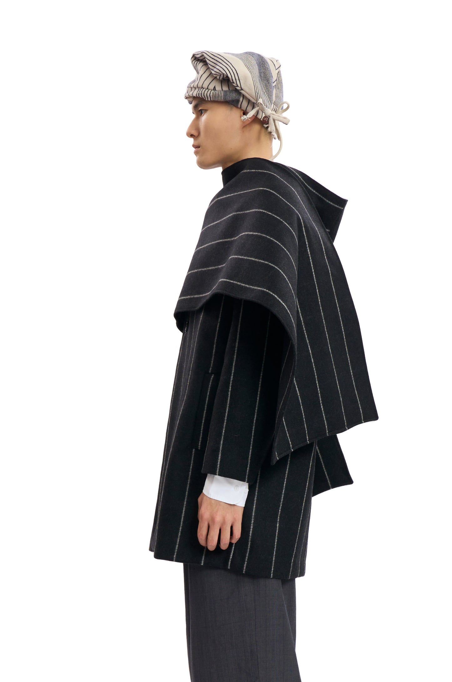 Wool Stripe Hooded Coat