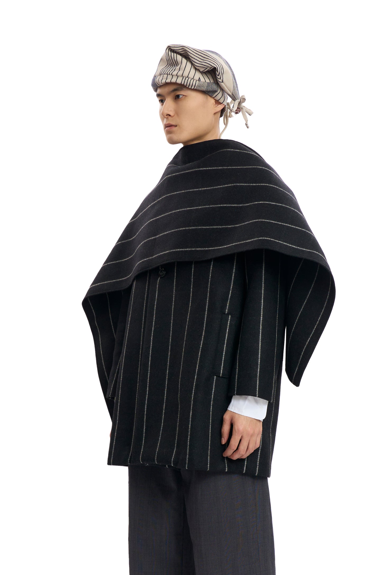 Wool Stripe Hooded Coat