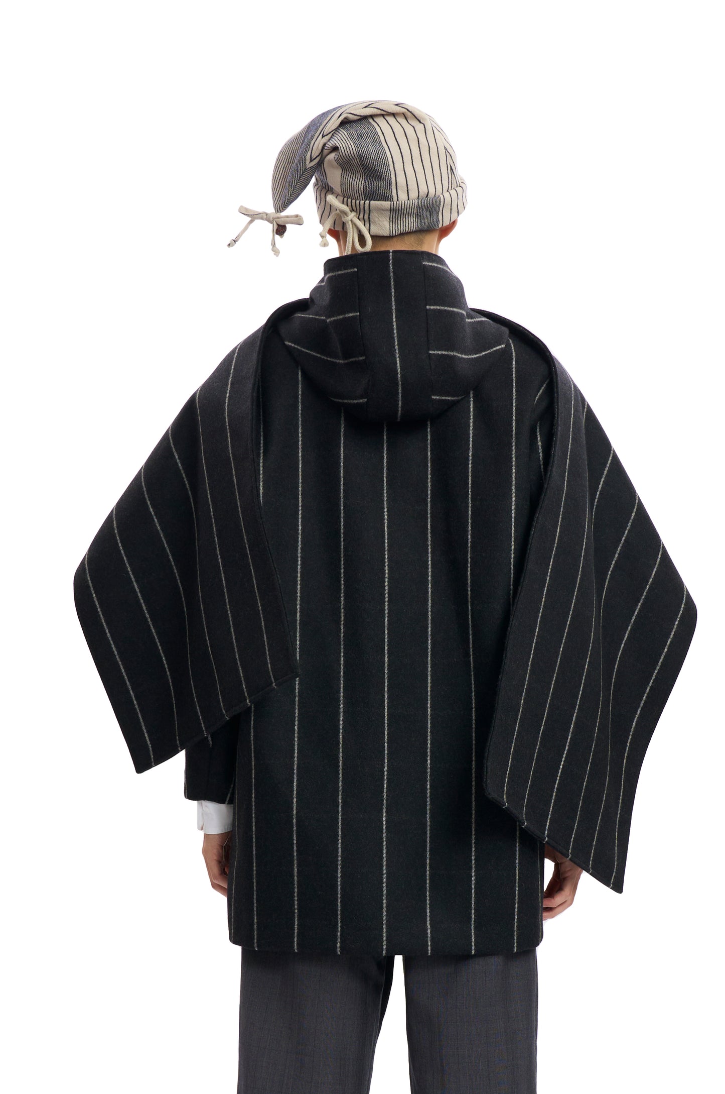 Wool Stripe Hooded Coat