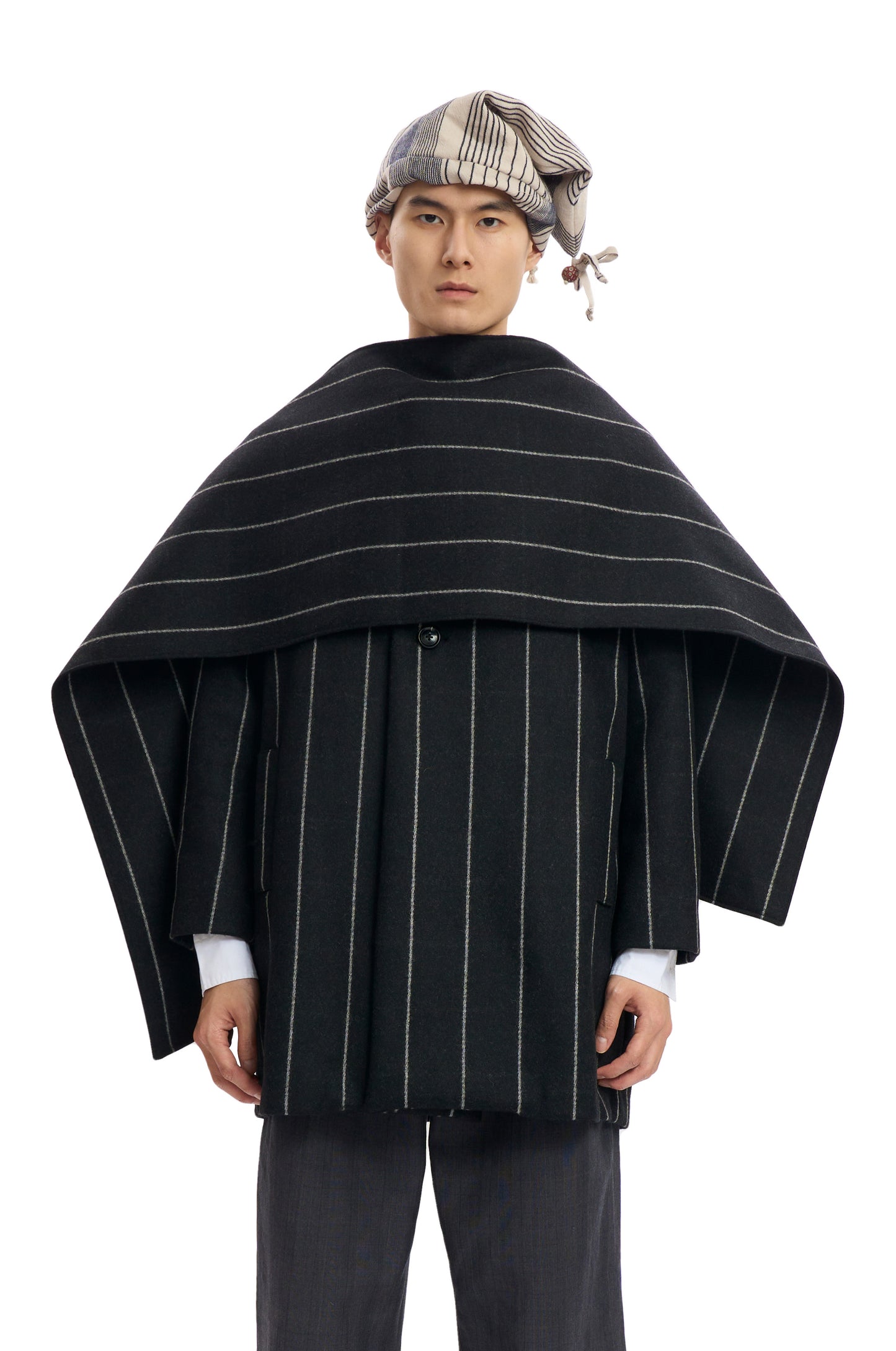 Wool Stripe Hooded Coat