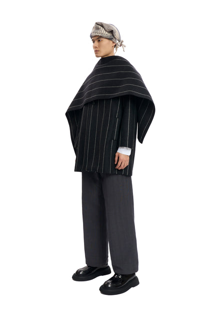 Wool Stripe Hooded Coat